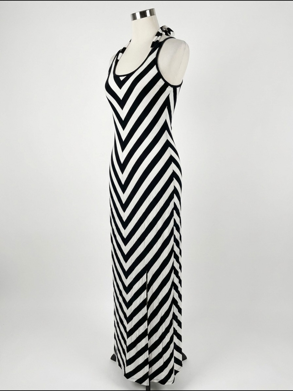 NWT Carmen Black White Chevron Stripe Hooded Maxi Dress Size Small